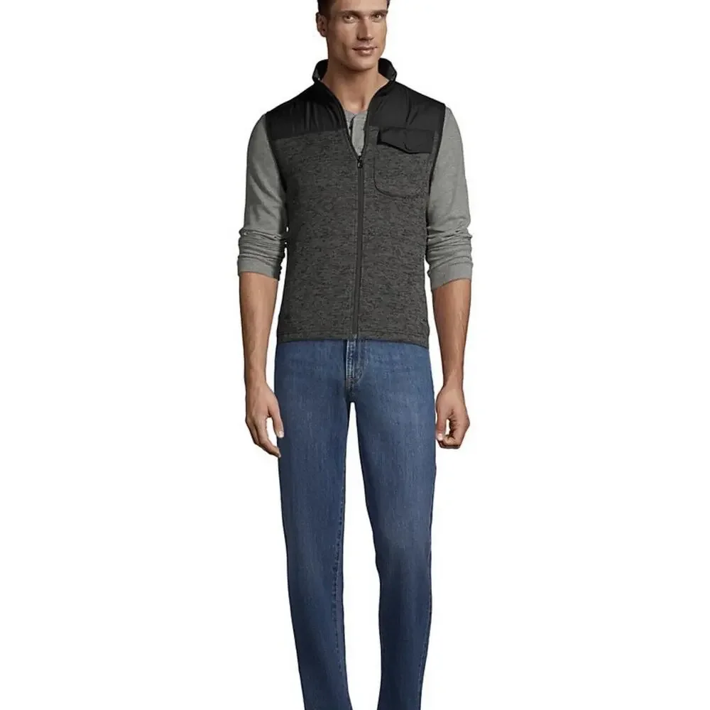 NEW Lands End‎ Mens Hybrid Sweater Fleece Vest Dark Charcoal Heather Large 42-44